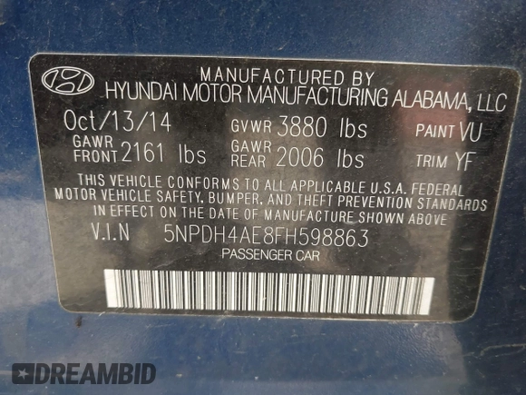 2015 Hyundai Elantra SE с VIN 5NPDH4AE8FH598863, выставлен на аукционе IAAI как лот 42400515 с пробегом 162 820 миль миль и . История ставок и продаж доступна на DreamBid. Изображение 9.