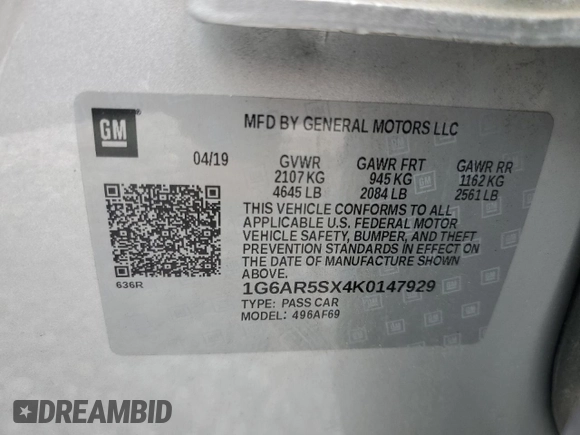 2019 Cadillac CTS Luxury RWD with VIN 1G6AR5SX4K0147929, listed as a Copart auction lot 50777105 with 62,758 mi miles and Salvage Title. Bid and sale history available at DreamBid. Image 12.