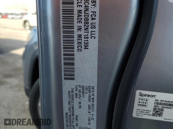 2022 Jeep Compass Latitude с VIN 3C4NJDBB2NT181394, выставлен на аукционе Copart как лот 49676885 с пробегом 50 144 миль миль и Списание • Salvage title. История ставок и продаж доступна на DreamBid. Изображение 13.