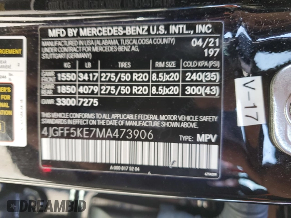 2021 Mercedes-Benz GLS 450 with VIN 4JGFF5KE7MA473906, listed as a Copart auction lot 47139594 with 25,994 mi miles and . Bid and sale history available at DreamBid. Image 13.