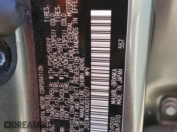 2008 Toyota Highlander z VIN JTEEW41A082015077, wystawiony jako Copart lot #56251945 z przebiegiem 228 715 mil mil oraz Szkoda całkowita • Salvage title. Historia ofert i sprzedaży dostępna na DreamBid. Obrazek 14.