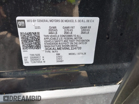 2022 GMC Terrain SLE z VIN 3GKALMEV0NL114733, wystawiony jako IAAI lot #41932365 z przebiegiem Nie podano mil oraz . Historia ofert i sprzedaży dostępna na DreamBid. Obrazek 9.