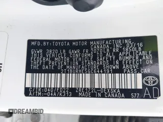 2016 Toyota Corolla L with VIN 2T1BURHE5GC644191, listed as a IAAI auction lot 41523018 with 153,392 mi miles and . Bid and sale history available at DreamBid. Image 9.