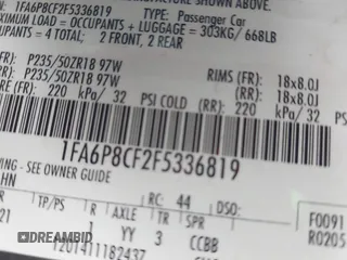 2015 Ford Mustang GT with VIN 1FA6P8CF2F5336819, listed as a IAAI auction lot 42636063 with 116,338 mi miles and . Bid and sale history available at DreamBid. Image 9.