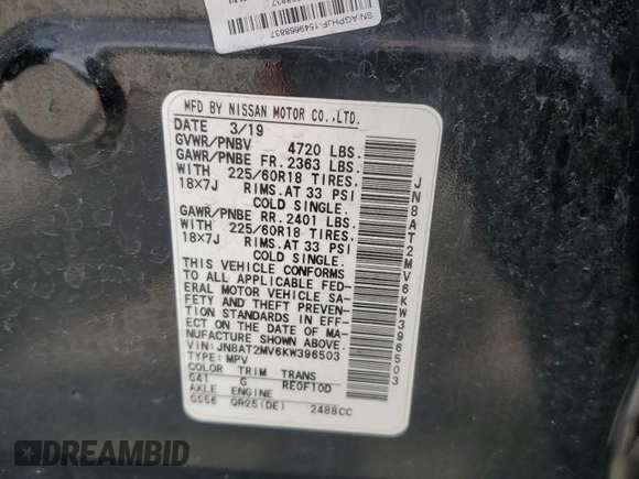 2019 Nissan Rogue SV with VIN JN8AT2MV6KW396503, listed as a Copart auction lot 50785285 with 89,075 mi miles and Salvage Title. Bid and sale history available at carsss.com. Image 14.