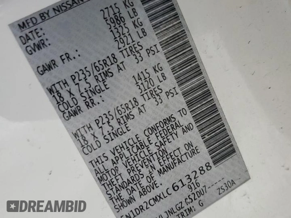 2020 Nissan Pathfinder SL z VIN 5N1DR2CMXLC613288, wystawiony jako Copart lot #50378545 z przebiegiem 104 916 mil mil oraz Szkoda całkowita • Salvage title. Historia ofert i sprzedaży dostępna na DreamBid. Obrazek 14.