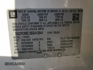 2014 Chevrolet Silverado 1500 LT with VIN 3GCPCREC0EG412841, listed as a Copart auction lot 48108645 with 121,265 mi miles and Salvage Title. Bid and sale history available at DreamBid. Image 14.