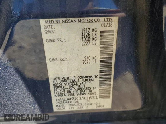 2018 Nissan Altima SR with VIN 1N4AL3AP2JC191631, listed as a Copart auction lot 50951715 with 70,852 mi miles and Salvage Title. Bid and sale history available at DreamBid. Image 15.