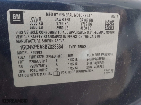 2011 Chevrolet Silverado 1500 Work Truck with VIN 1GCNKPEA8BZ323334, listed as a IAAI auction lot 41149026 with 84,604 mi miles. Bid and sale history available at carsss.com. Image 9.