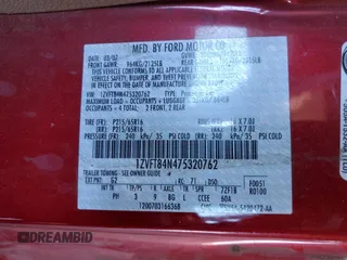 2007 Ford Mustang Deluxe with VIN 1ZVFT84N475320762, listed as a Copart auction lot 50463535 with 189,478 mi miles and Clean Title. Bid and sale history available at carsss.com. Image 12.