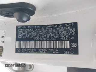 2013 Toyota Prius One with VIN JTDKN3DU1D5607042, listed as a IAAI auction lot 42050779 with 119,586 mi miles. Bid and sale history available at carsss.com. Image 9.