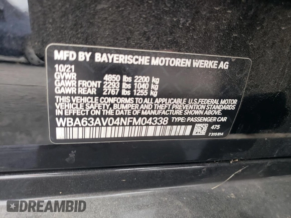 2022 BMW 4 Series 430i with VIN WBA63AV04NFM04338, listed as a Copart auction lot 71471224 with 63,671 mi miles and Salvage title. Bid and sale history available at DreamBid. Image 15.