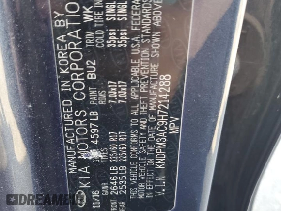 2017 Kia Sportage LX with VIN KNDPM3AC9H7214288, listed as a Copart auction lot 54432335 with 204,728 mi miles and Clean Title. Bid and sale history available at carsss.com. Image 13.