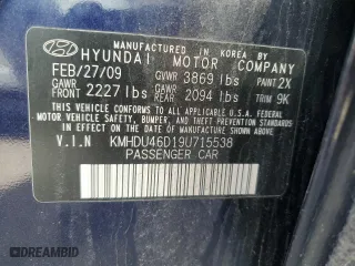 2009 Hyundai Elantra GLS PZEV with VIN KMHDU46D19U715538, listed as a Copart auction lot 47140375 with 79,816 mi miles and Clean Title. Bid and sale history available at carsss.com. Image 12.