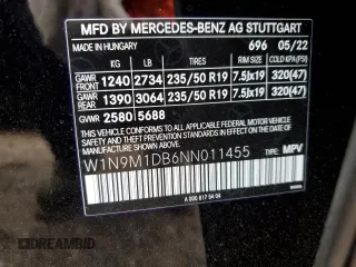 2022 Mercedes-Benz EQB 350 z VIN W1N9M1DB6NN011455, wystawiony jako Copart lot #63760902 z przebiegiem Nie podano mil oraz . Historia ofert i sprzedaży dostępna na DreamBid. Obrazek 10.