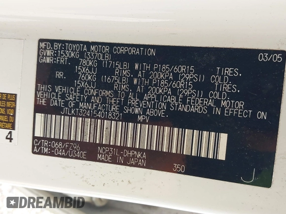 2005 Scion xB z VIN JTLKT324154018321, wystawiony jako IAAI lot #42189716 z przebiegiem 204 574 mil mil oraz . Historia ofert i sprzedaży dostępna na DreamBid. Obrazek 9.