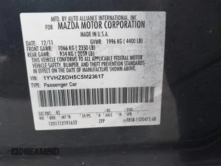 2012 Mazda Mazda6 i Touring with VIN 1YVHZ8DH5C5M23617, listed as a IAAI auction lot 42066528 with 181,796 mi miles. Bid and sale history available at carsss.com. Image 9.