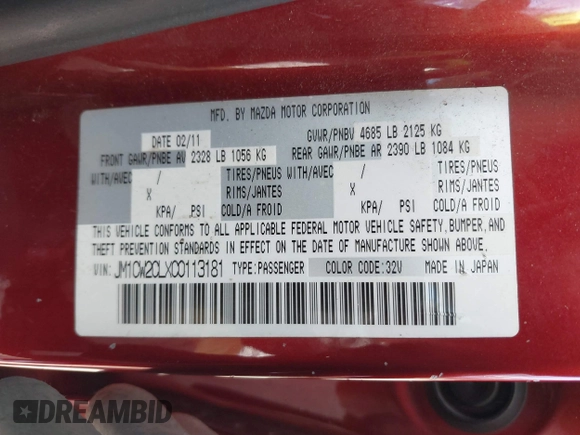 2012 Mazda 5 Touring with VIN JM1CW2CLXC0113181, listed as a IAAI auction lot 42653061 with 94,441 mi miles and . Bid and sale history available at DreamBid. Image 9.