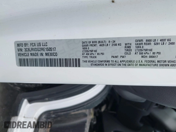 2024 Ram ProMaster Cargo Tradesman with VIN 3C6LRVDG2RE150517, listed as a IAAI auction lot 41462460 with 3,374 mi miles and . Bid and sale history available at DreamBid. Image 9.