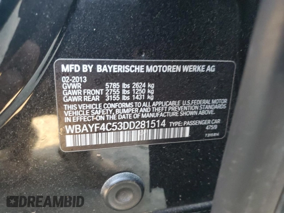 2013 BMW 7 Series 740Li xDrive with VIN WBAYF4C53DD281514, listed as a Copart auction lot 88701085 with 147,588 mi miles and Salvage title. Bid and sale history available at DreamBid. Image 14.