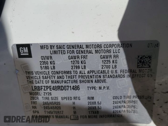 2024 Buick Envision Sport Touring with VIN LRBFZPE48RD071486, listed as a Copart auction lot 43518175 with 3,744 mi miles and Salvage Title. Bid and sale history available at carsss.com. Image 16.