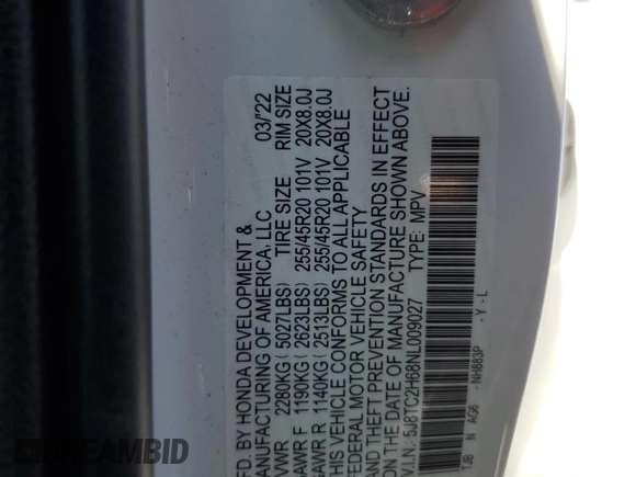 2022 Acura RDX w/A-Spec Package with VIN 5J8TC2H68NL009027, listed as a Copart auction lot 62934374 with 18,843 mi miles and Salvage Title. Bid and sale history available at carsss.com. Image 13.