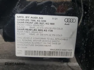 2022 Audi e-tron Premium Plus with VIN WA1LAAGE4NB014605, listed as a Copart auction lot 61127385 with 26,355 mi miles and Salvage title. Bid and sale history available at DreamBid. Image 14.