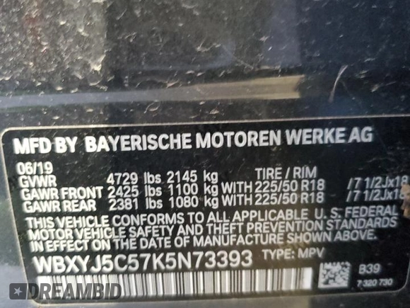 2019 BMW X2 xDrive28i with VIN WBXYJ5C57K5N73393, listed as a Copart auction lot 82910154 with 21,138 mi miles and Salvage Title. Bid and sale history available at carsss.com. Image 13.