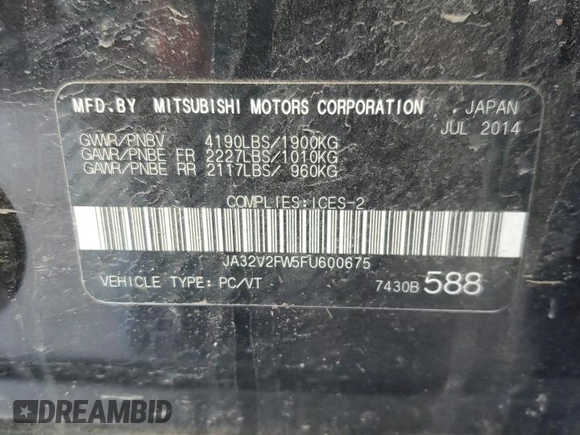 2015 Mitsubishi Lancer SE z VIN JA32V2FW5FU600675, wystawiony jako Copart lot #48720404 z przebiegiem 146 773 mil mil oraz Nie do naprawy • Non repairable. Historia ofert i sprzedaży dostępna na DreamBid. Obrazek 12.