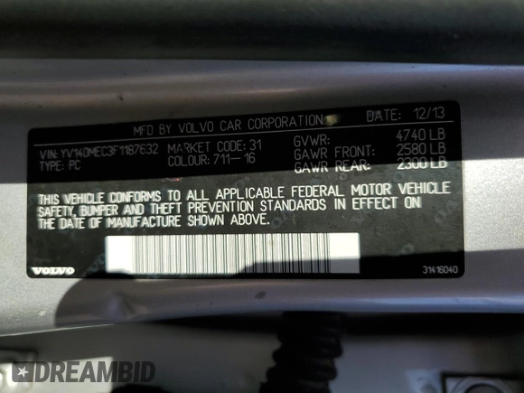 2015 Volvo V60 T5 Drive-E Premier Plus with VIN YV140MEC3F1187632, listed as a Copart auction lot 86790364 with 141,046 mi miles and Salvage Title. Bid and sale history available at carsss.com. Image 15.
