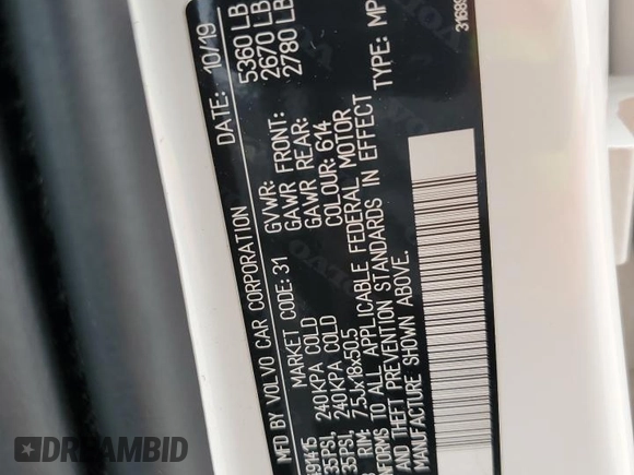 2020 Volvo XC60 Momentum z VIN YV4102RK4L1491415, wystawiony jako Copart lot #57133595 z przebiegiem 115 950 mil mil oraz Szkoda całkowita • Salvage title. Historia ofert i sprzedaży dostępna na DreamBid. Obrazek 13.