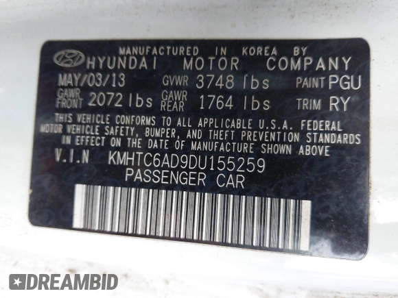 2013 Hyundai Veloster w/Black Int с VIN KMHTC6AD9DU155259, выставлен на аукционе IAAI как лот 42361365 с пробегом 261 896 миль миль и . История ставок и продаж доступна на DreamBid. Изображение 9.