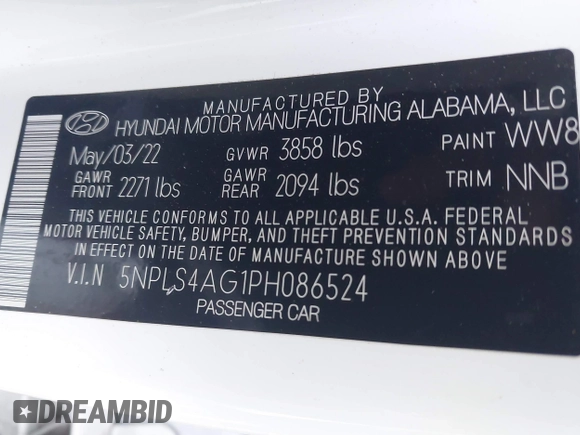 2023 Hyundai Elantra SEL with VIN 5NPLS4AG1PH086524, listed as a IAAI auction lot 41464619 with 57,682 mi miles and . Bid and sale history available at DreamBid. Image 9.
