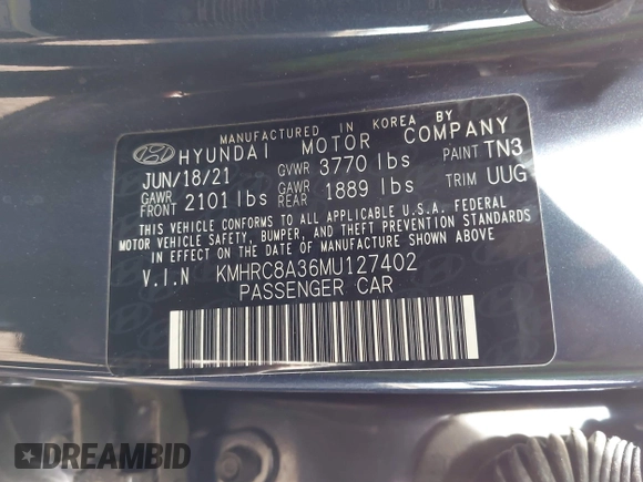 2021 Hyundai Venue SEL with VIN KMHRC8A36MU127402, listed as a IAAI auction lot 41525537 with 88,665 mi miles and . Bid and sale history available at DreamBid. Image 9.