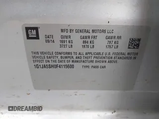 2015 Chevrolet Sonic LS z VIN 1G1JA5SH0F4115600, wystawiony jako IAAI lot #42693028 z przebiegiem 129 411 mil mil oraz . Historia ofert i sprzedaży dostępna na DreamBid. Obrazek 9.