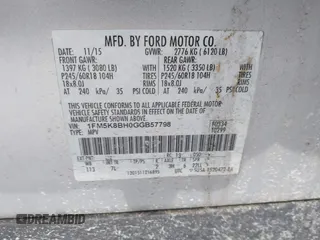 2016 Ford Explorer with VIN 1FM5K8BH0GGB57798, listed as a IAAI auction lot 41263083 with 132,651 mi miles and . Bid and sale history available at DreamBid. Image 9.