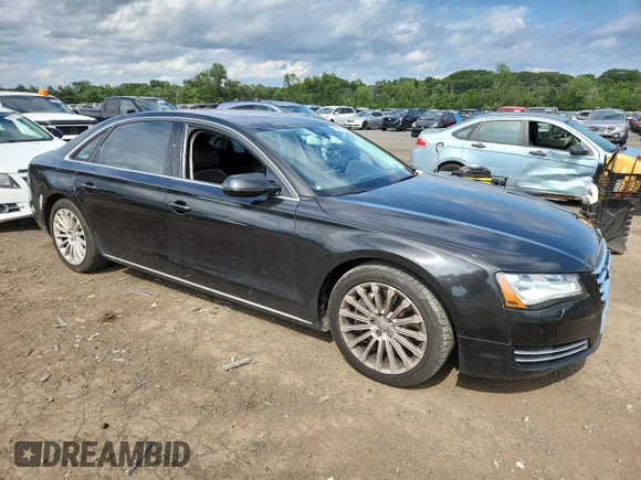 2013 Audi A8 4.0L with VIN WAUR2AFD2DN028826, listed as a Copart auction lot 64756025 with 107,761 mi miles and Salvage title. Bid and sale history available at DreamBid. Image 4.