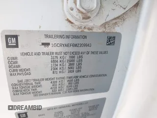 2021 Chevrolet Silverado 1500 Work Truck with VIN 1GCRYAEF6MZ209943, listed as a IAAI auction lot 42221696 with 58,094 mi miles and . Bid and sale history available at DreamBid. Image 9.