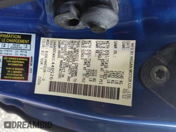 2012 Nissan Frontier SV with VIN 1N6AD0CWXCC440526, listed as a Copart auction lot 64691015 with 118,095 mi miles and Clean title. Bid and sale history available at DreamBid. Image 10.