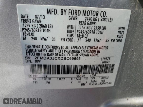 2013 Ford Edge SEL with VIN 2FMDK3JCXDBC69693, listed as a Copart auction lot 46262515 with 159,188 mi miles and Non Repairable. Bid and sale history available at carsss.com. Image 14.