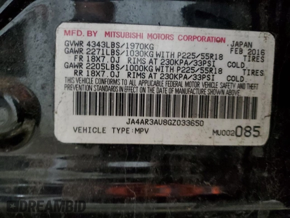 2016 Mitsubishi Outlander ES с VIN JA4AR3AU8GZ033650, выставлен на аукционе Copart как лот 53422465 с пробегом 149 812 миль миль и Списание • Salvage title. История ставок и продаж доступна на DreamBid. Изображение 14.