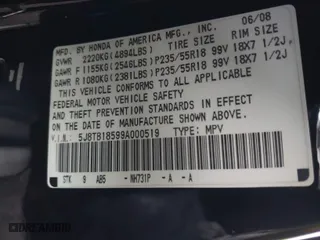 2009 Acura RDX Tech Pkg with VIN 5J8TB18599A000519, listed as a IAAI auction lot 41914817 with 204,441 mi miles. Bid and sale history available at carsss.com. Image 9.
