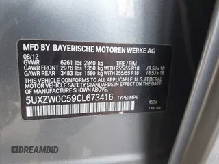 2012 BMW X5 35d with VIN 5UXZW0C59CL673416, listed as a IAAI auction lot 41910233 with 70,008 mi miles and . Bid and sale history available at DreamBid. Image 9.