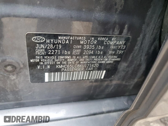 2019 Hyundai Ioniq Blue with VIN KMHC65LC8KU171620, listed as a Copart auction lot 43796755 with 151,479 mi miles and Salvage Title. Bid and sale history available at DreamBid. Image 12.