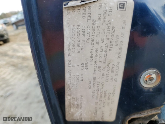 1993 Chevrolet C/K 1500 with VIN 2GCEC19K5P1248511, listed as a Copart auction lot 81170814 with 238,029 mi miles and Salvage Title. Bid and sale history available at carsss.com. Image 14.