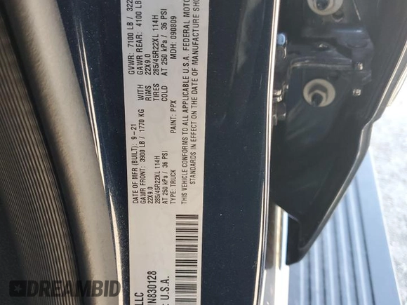 2021 Ram 1500 Limited with VIN 1C6SRFHTXMN830128, listed as a Copart auction lot 55798585 with 44,954 mi miles and Clean title. Bid and sale history available at DreamBid. Image 12.