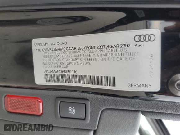 2017 Audi A4 Season of Audi ultra Premium with VIN WAUKMAF43HN051176, listed as a Copart auction lot 81124494 with 62,318 mi miles and Salvage Title. Bid and sale history available at carsss.com. Image 12.