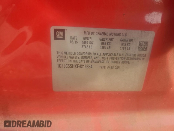 2015 Chevrolet Sonic LT with VIN 1G1JC5SHXF4213334, listed as a Copart auction lot 50563675 with 100,122 mi miles and Clean Title. Bid and sale history available at DreamBid. Image 13.