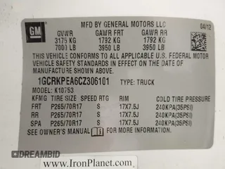 2012 Chevrolet Silverado 1500 Work Truck with VIN 1GCRKPEA6CZ306101, listed as a IAAI auction lot 41678162 with 220,255 mi miles and . Bid and sale history available at DreamBid. Image 9.