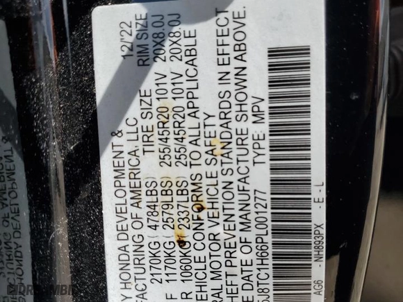 2023 Acura RDX w/A-Spec Package with VIN 5J8TC1H66PL001277, listed as a Copart auction lot 72824474 with 14,186 mi miles and Salvage Title. Bid and sale history available at carsss.com. Image 14.